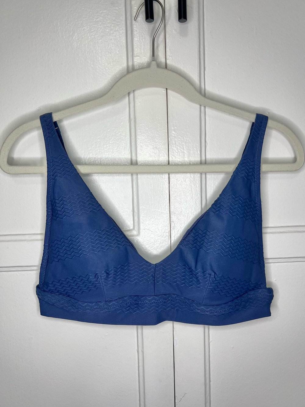 Aerie Jacquard Wavy Longline Triangle V Scoop Bikini Top- Royal Blue | NWOT - L